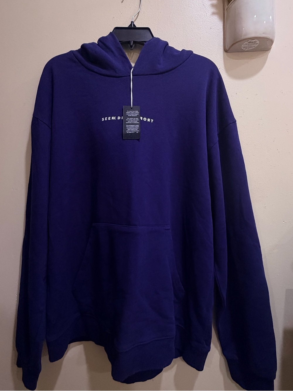 Organic Cotton Seek Discomfort Men's Deep Purple Hoodie Sweatshirt. - Picture 2 of 11